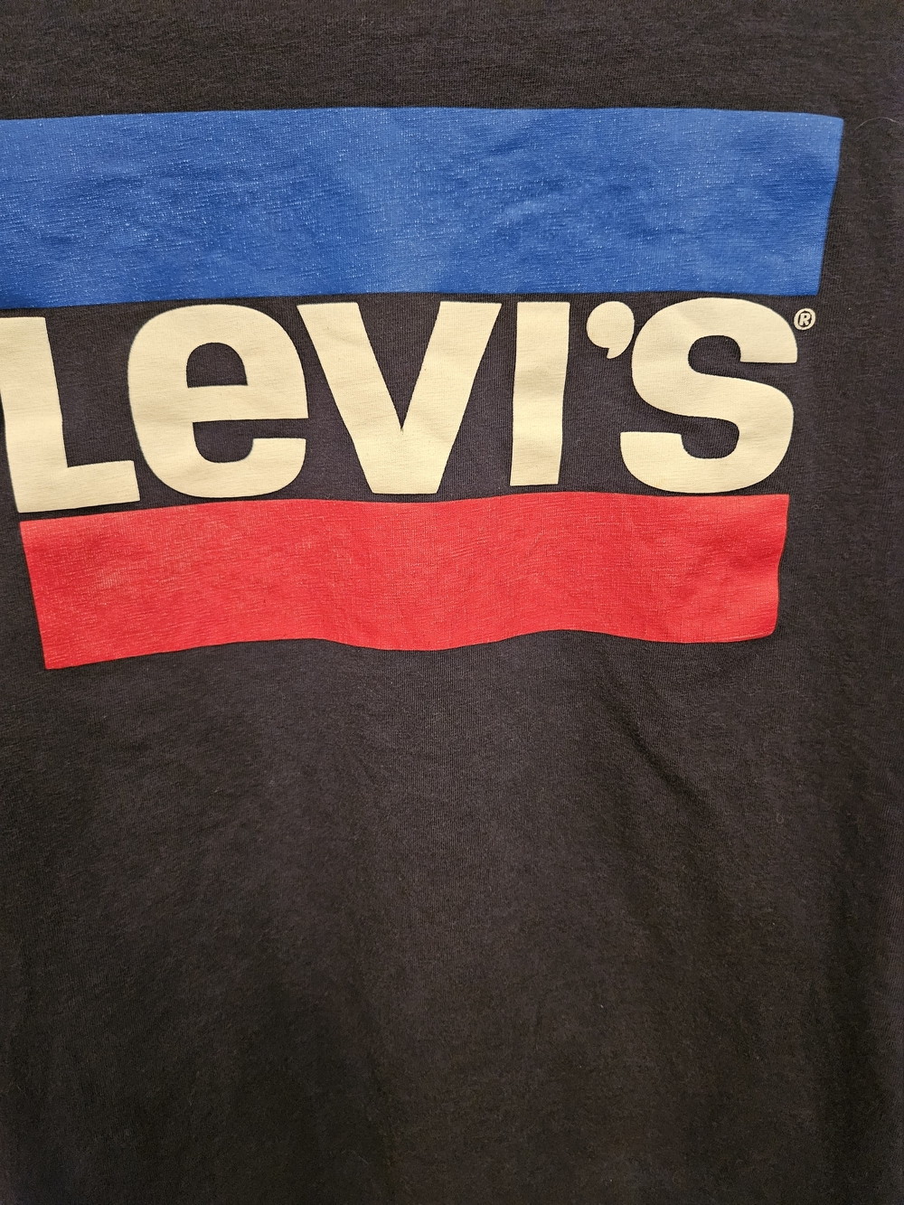 Levi's Men's Black T-Shirt with Blue and Red Logo